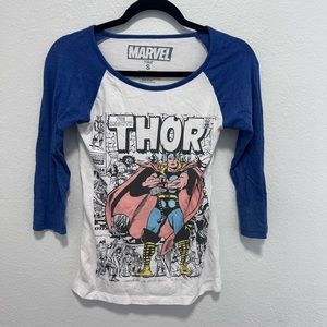 Marvel Thor Blue White Baseball Tee Size Small